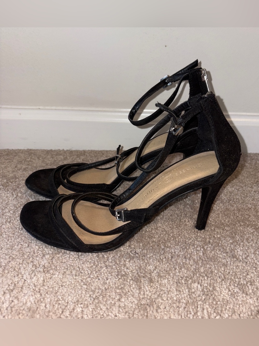 Chinese Laundry Black Strappy Ankle-Tie Heels Size: 9